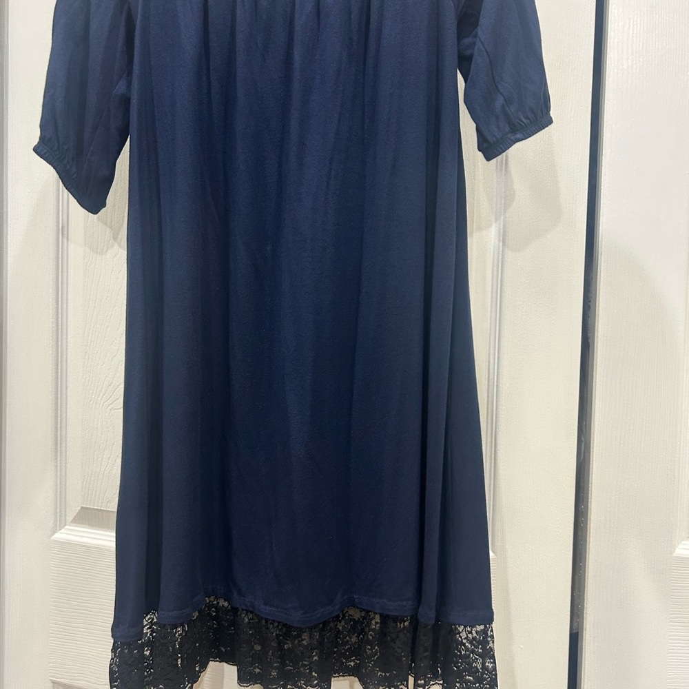 Go Couture Navy Dress with Lace Detail